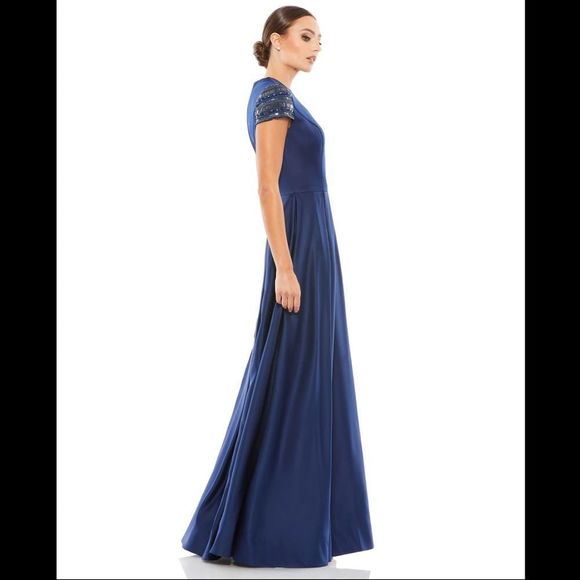 MAC DUGGAL ELEGANT HAND-BEADED CAP SLEEVE A-LINE GOWN - Picture 2 of 10